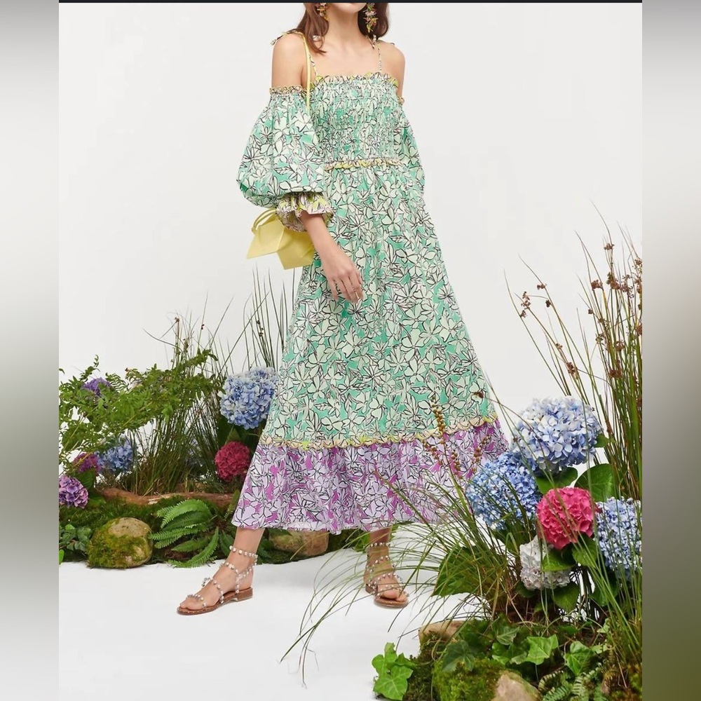 🆕Celia B summer cotton dress with removable sleeves. Grn /purple Sz XS